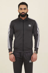 Adi-Sterling Mock Neck Warm-UP 3-Stripes Charcoal Grey Tracksuit